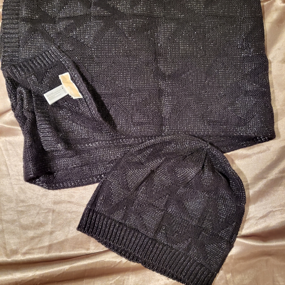 Michael Kors Black Scarf and Hat Set